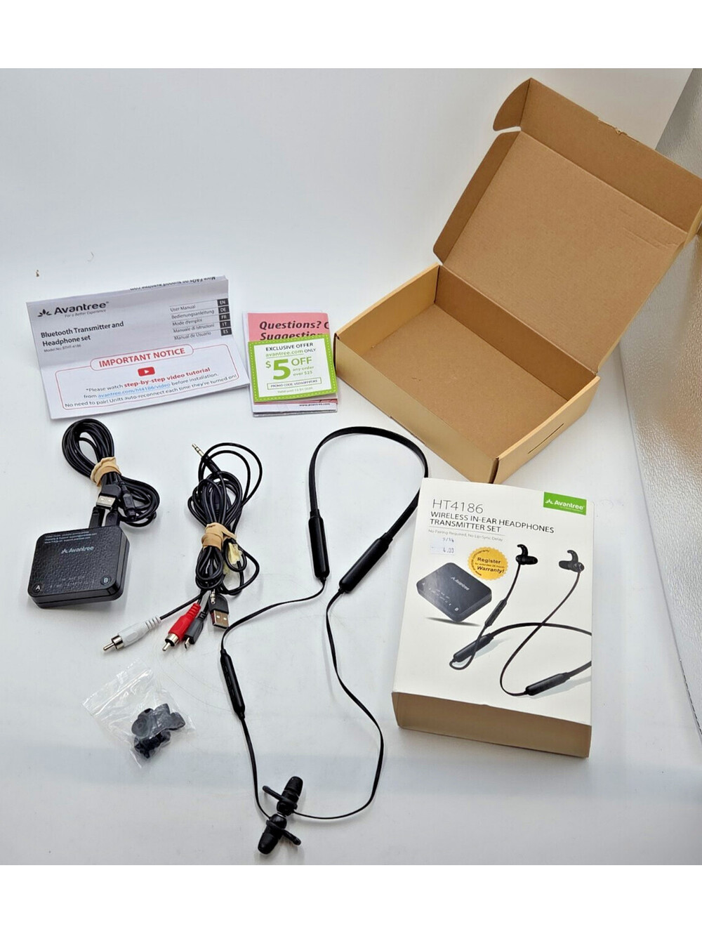 Avantree HT4186 Wireless TV Headphones Bluetooth Transmitter Earbuds Set